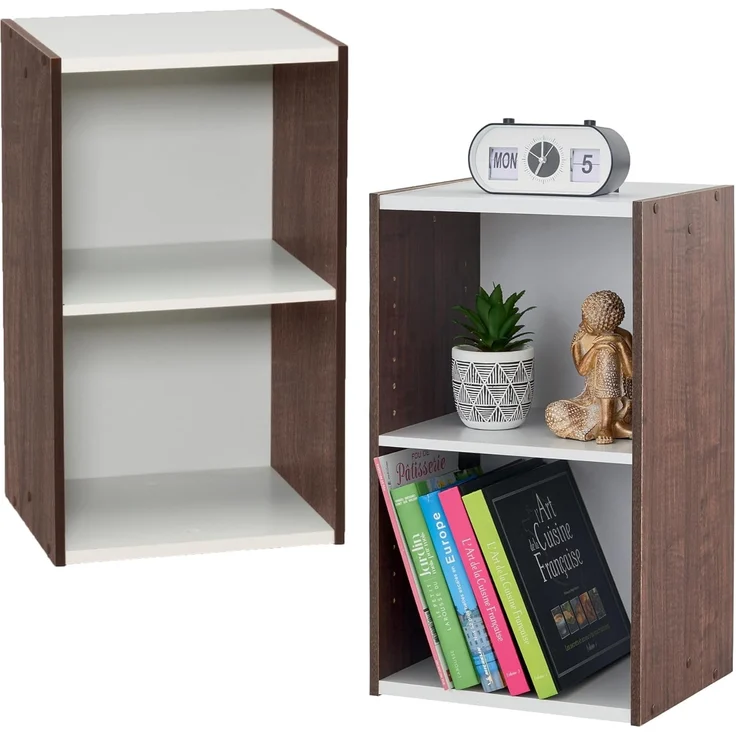 Iris Ohyama Platzsparendes Regal, Extra Breit, 2 Ebenen, Set aus 2, Braun, Verstellbar, Modular, Für Wohnzimmer, Homeoffice, Schlafzimmer, Organisation, Bücher, CD, Dekor, Einfache Montage, UB-6035