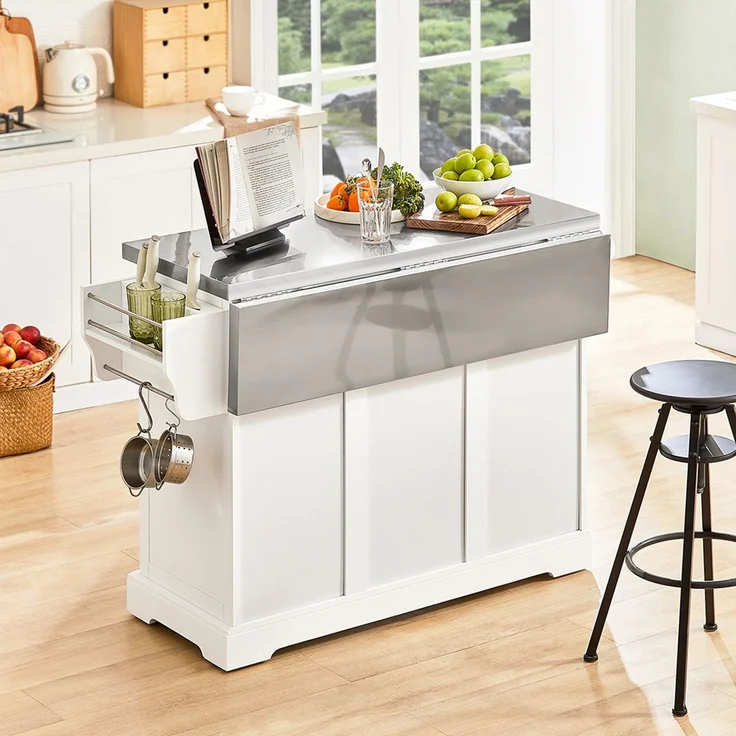 SoBuy FKW41-ST Kücheninsel, MDF, Hochglanz, Weiß, 130 x 91 x 71 cm – Bild 7