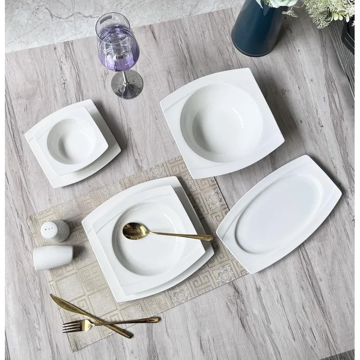 28-Teilig Tafelservice Porzellan Schale Teller Dessert Suppenteller SC13001