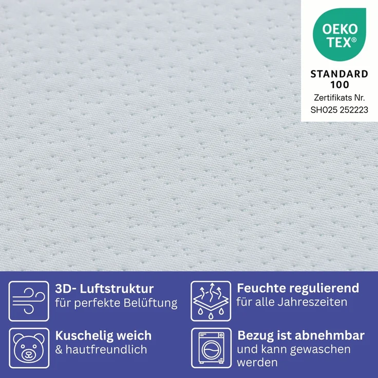 Arensberger Kindermatratze Babymatratze NORA | 80x160cm | Bezug waschbar & abnehmbar | punktelastischer Gelschaum | Jugendmatratze, allergikerfreundlich premium Bezug – Bild 3