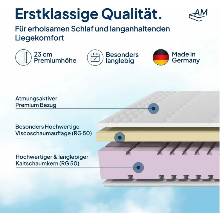 Visco-Matratze in Premiumhöhe, 7-Zonen Viscoschaum-Matratze, Memoryschaum Matratze, AM Qualitätsmatratzen, 23 cm hoch, 80x200 cm – Bild 2