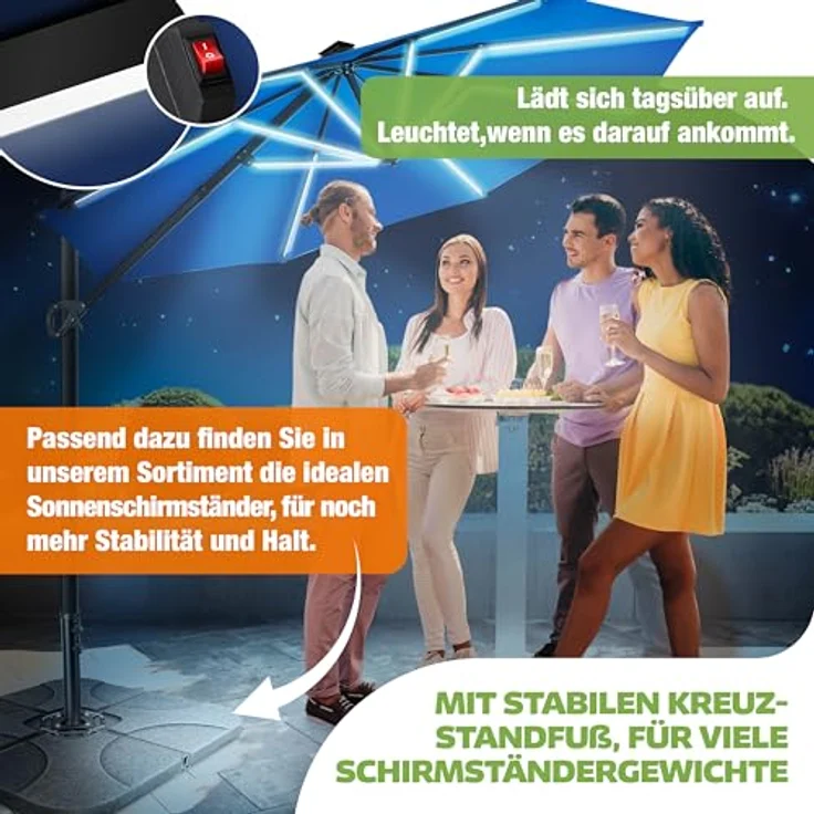 KESSER® Sonnenschirm Ampelschirm Sun Rund XL, Navyblau, Mit LED – Bild 7