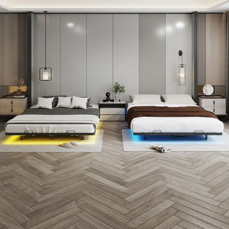 COMHOMA Bettgestell Bettrahmen Metallbett Gästebett aus Metall mit LED & Steckdosen (stabile Konstruktion), 90/120/135/140/150/160/180x200, App & Fernbedienung – Bild 3