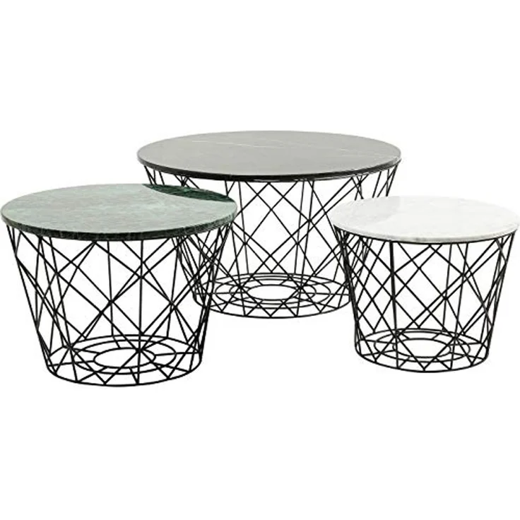 Kare Design East Cost (3/Set), Schwarz/Weiß/Grün, Wohnzimmertisch, Beistelltisch, Stahl Gestell, Marmor Tischplatte, 46 x 80 x 80 cm (H/B/T) – Bild 4
