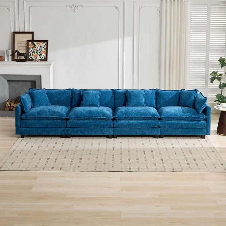 ZUBALIYA Sofa mit LED - Beleuchtung, mit Chenille - Bezug, mit Cordbezug, modular aufgebaut, aus Chenille, für Wohnzimmer und Apartments – Bild 3