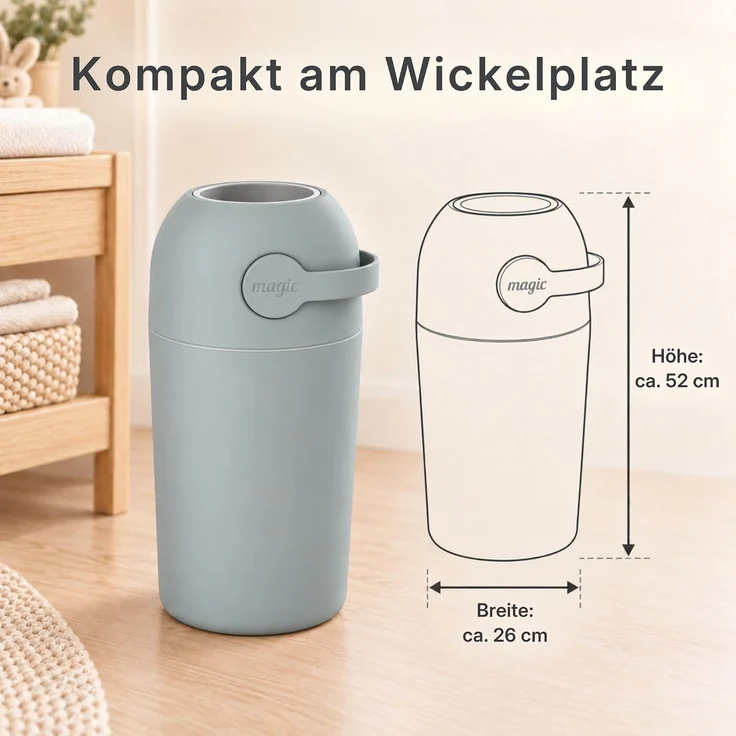 Set Magic Windeleimer, Abfalleimer mit Geruchsstopp, ohne Kassette + Windel – Bild 3