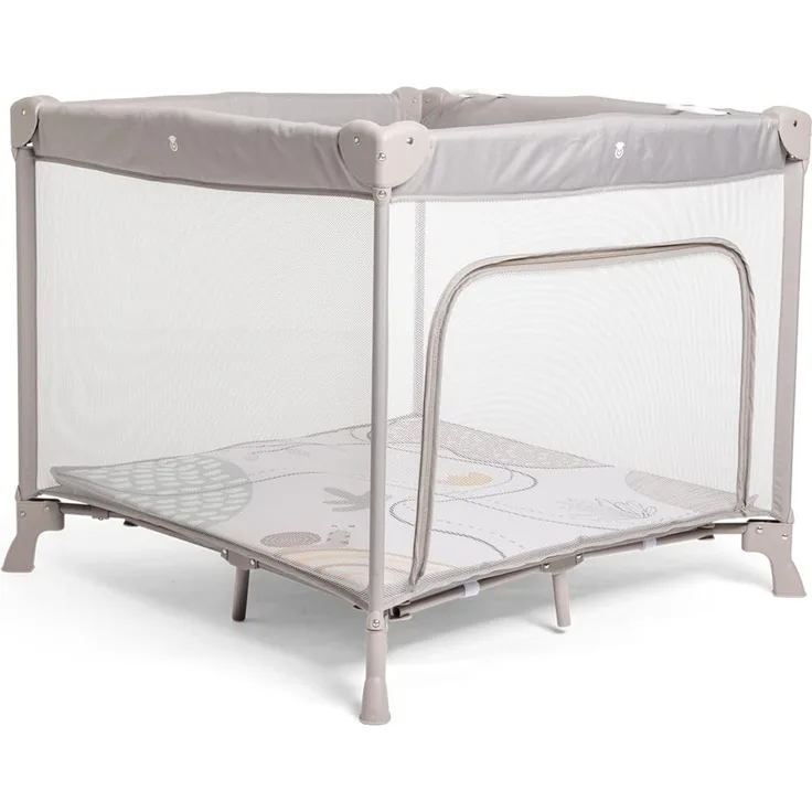 Chicco Open Box Square für Babys und Kleinkinder von der Geburt bis 15 kg, faltbar und kompakt, mit Spielmatte, Mesh-Fenstern, 4 Griffen und Reisetasche, grau
