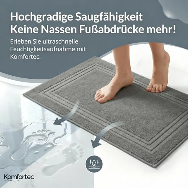 Komfortec Badvorleger Set 2 Teilig, Frottee Duschvorleger, Waschbar Duschmatte & Badteppich, 600 g/m² &100% Baumwolle, Saugfähig & Schnelltrocknend, 50x70 cm, Anhtrazit – Bild 4