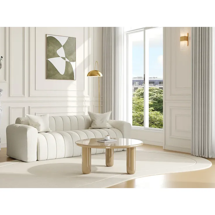 Vente-unique - BENESA Couchtisch Holz, Platte Beige - B 90 cm x H 40 cm x L 90 cm