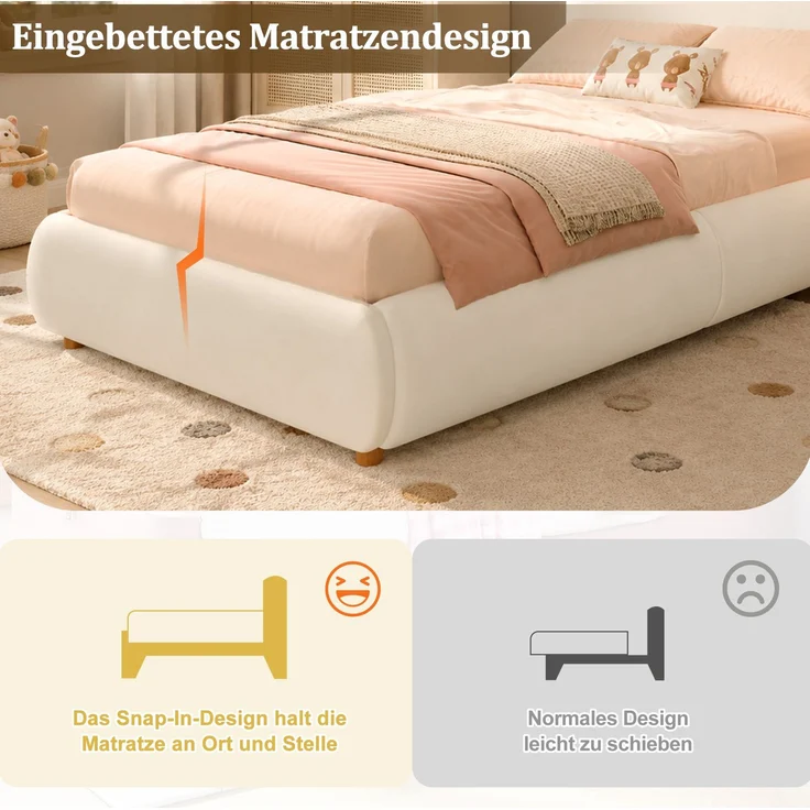 CHICFURN Polsterbett aus Samt Beige 90x200 cm mit hydraulischem Bettkasten und Lattenrost – Bild 4