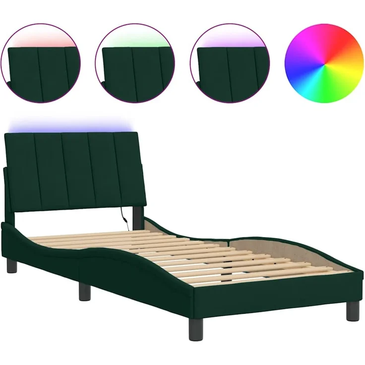 Einzelbettgestell Design für Erwachsene mit LED ohne Matratze Dunkelgrün 90x200 cm Samt d3539e – Bild 1