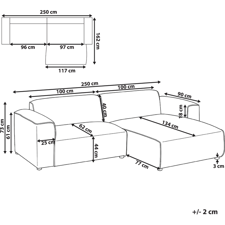 Ecksofa 3-Sitzer FAABORG Stoff Taupe linksseitig – Bild 2