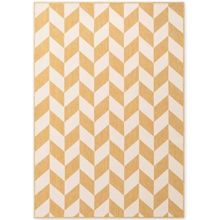 Ted Baker Flachgewebe Teppich Terrick - Wendeteppich Outdoor geeignet, Pflegeleichter Wohnzimmerteppich, Modern, Zigzag Muster für Wohnzimmer, Terrasse, Esszimmer, Balkon - Ocker Weiß, 120x170 cm – Bild 3