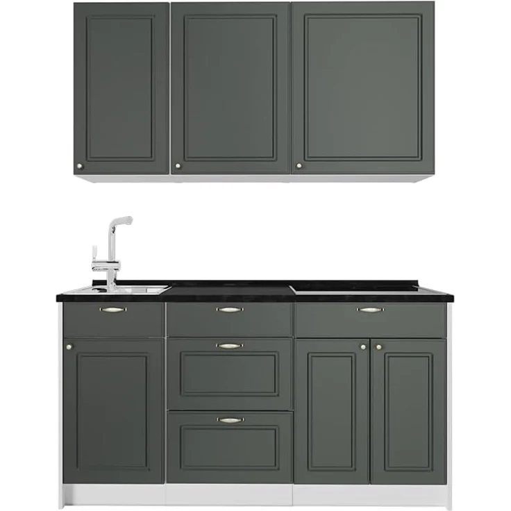Singleküche Fame-Line Grün-Gold Landhaus/Weiß 150 cm, AP Anthrazit Vicco – Bild 1