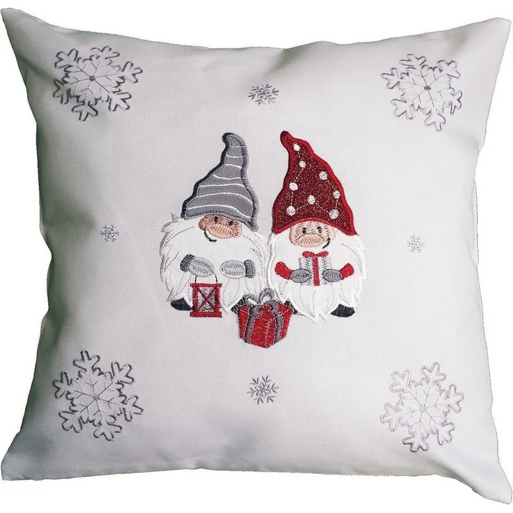 40x40 cm mit Stickerei Wichtel Winter Weihnachten 40x40 cm Kissenhülle weiß – Bild 1