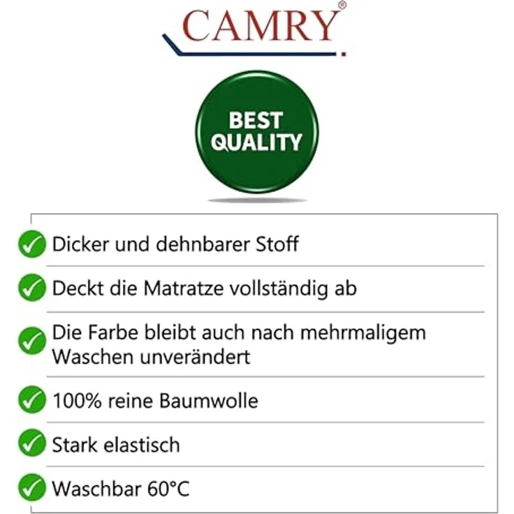 Camry Spannbettlaken CLASSIC Jersey 100% Baumwolle Spannbetttuch atmungsaktiv Gummizug, Jersey Baumwolle, Gummizug: rundum, 100% Baumwolle, alle Matratzenhöhen, atmungsaktiv, pflegeleicht – Bild 5