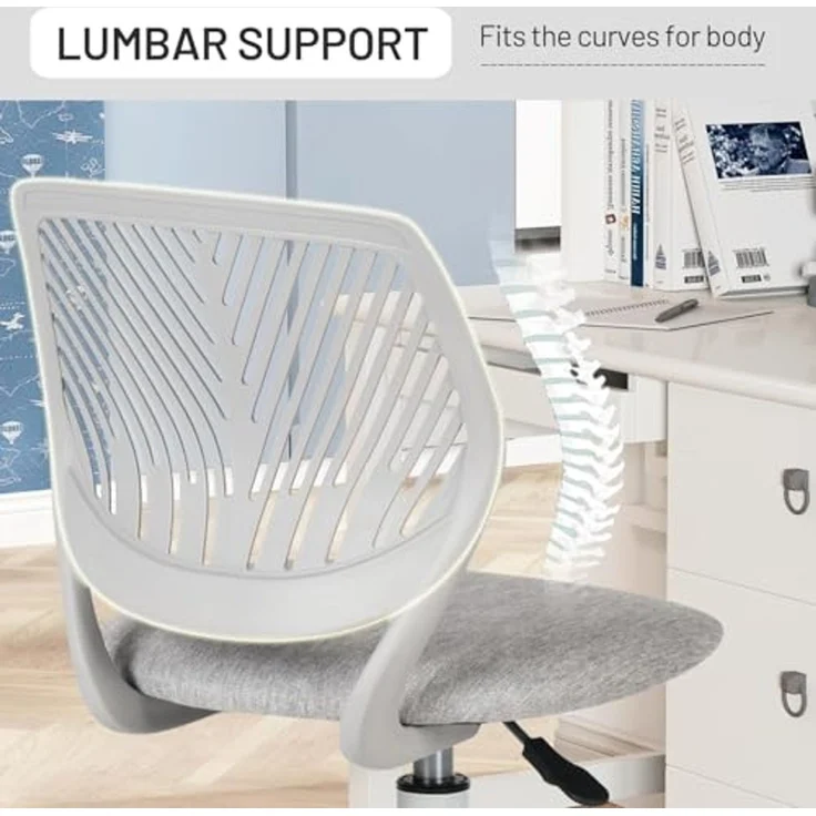 FurnitureR Kinder Schreibtischstuhl, höhenverstellbarer Drehstuhl mit kleinem Loch Rückenlehne Design, geeignet für Kinderzimmer oder Arbeitszimmer, Molandi Grau – Bild 4