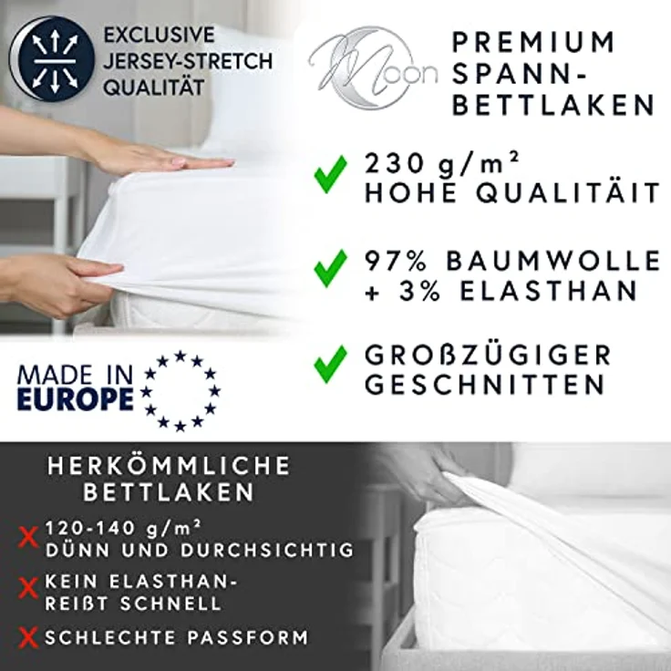 MOON Heimtextilien Spannbettlaken MOON-Luxury Spannbettlaken Jersey Stretch 230g/m², 97% Mako-Baumwolle 3% Elastan – Bild 8
