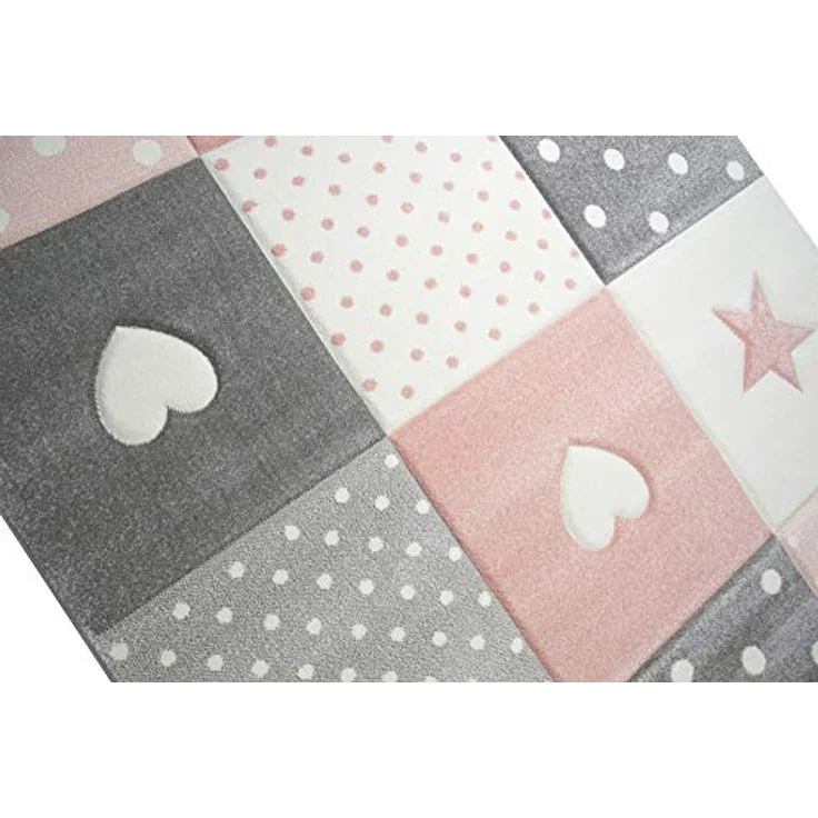 Carpetia Kinderteppich Kinderteppich Spielteppich Mädchen mit Herz Stern rosa creme grau, rechteckig – Bild 5