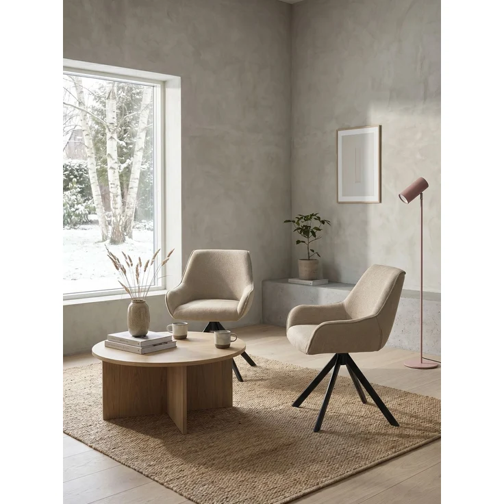 GOEURVANT 1178 Esszimmerstühle 4er-Set mit Armlehnen, 360° Drehbar, Webstoff - Greige – Bild 2