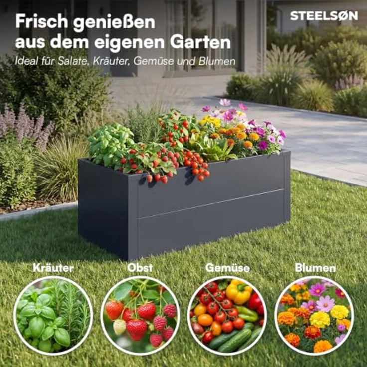 STEELSØN 'Icarus' Hochbeet, Metall, anthrazit, 100x40x40 cm, 2er Set – Bild 2