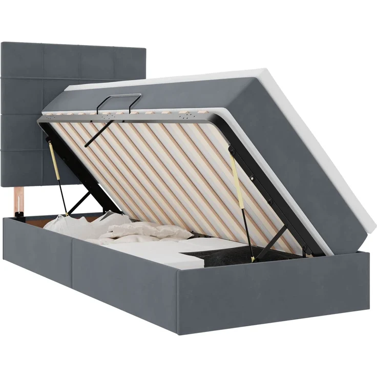 vidaXL Aufbewahrungsbett mit Matratze Dunkelgrau 90 x 200 cm Samt 3372004 – Bild 2