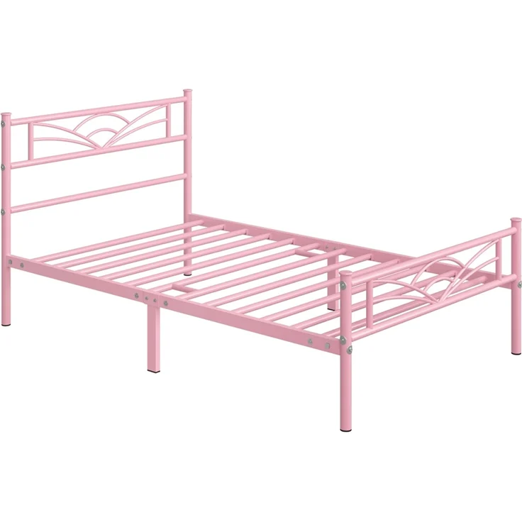 Yaheetech Metallbett mit Lattenrost, Wolkenmuster, Hellrosa, 90x200 cm – Bild 1