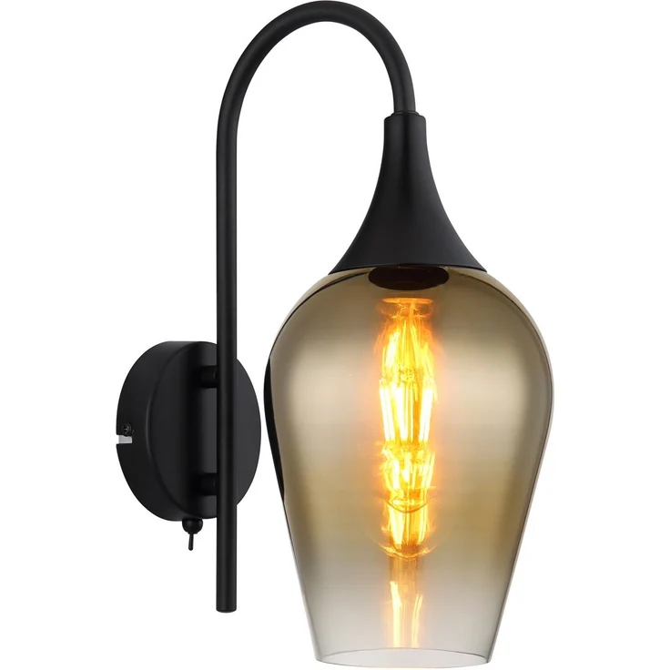 Ausgefallene LED Wandleuchte mit Schalter & Glasschirm Gold, Höhe 36cm – Bild 2