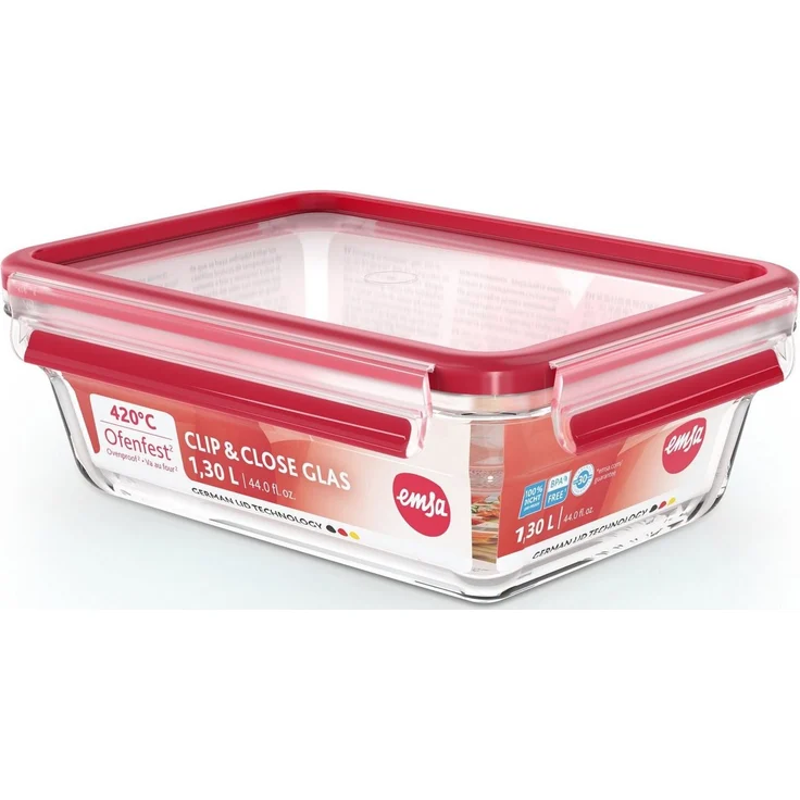 Emsa Frischhaltedose Clip&Close, Made in Germany, Glas, (4-tlg), backofen-, gefrierfest, mikrowellengeeignet, (4 Dosen mit Deckel) – Bild 2