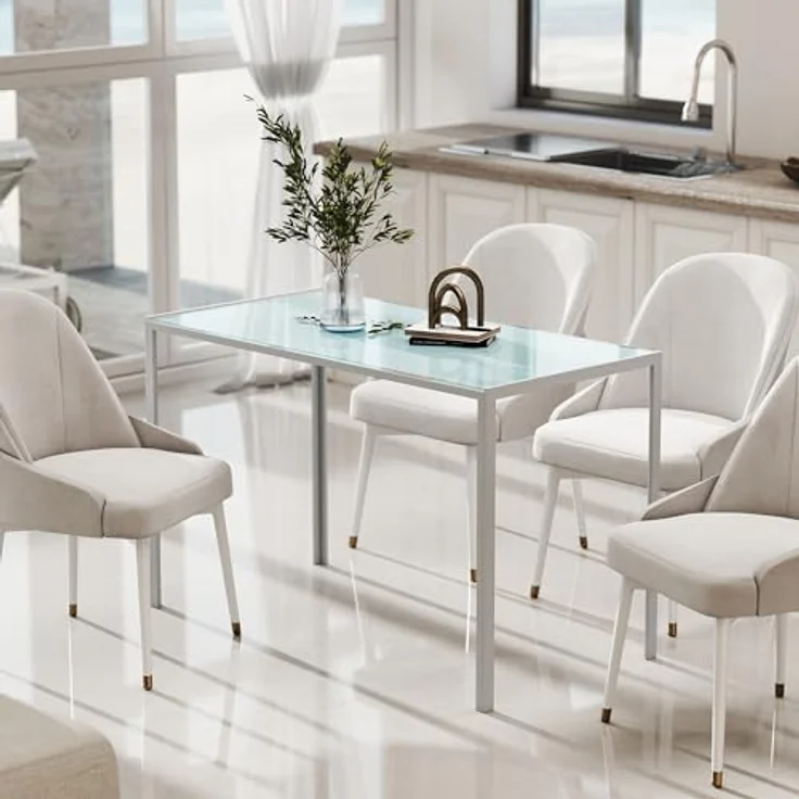 HOMCOM Esstisch 120x60 cm Küchentisch für 4 Personen Esszimmertisch mit Tischplatte aus Hartglas moderner Tisch für Küche, Esszimmer Wohnzimmer Weiß – Bild 8