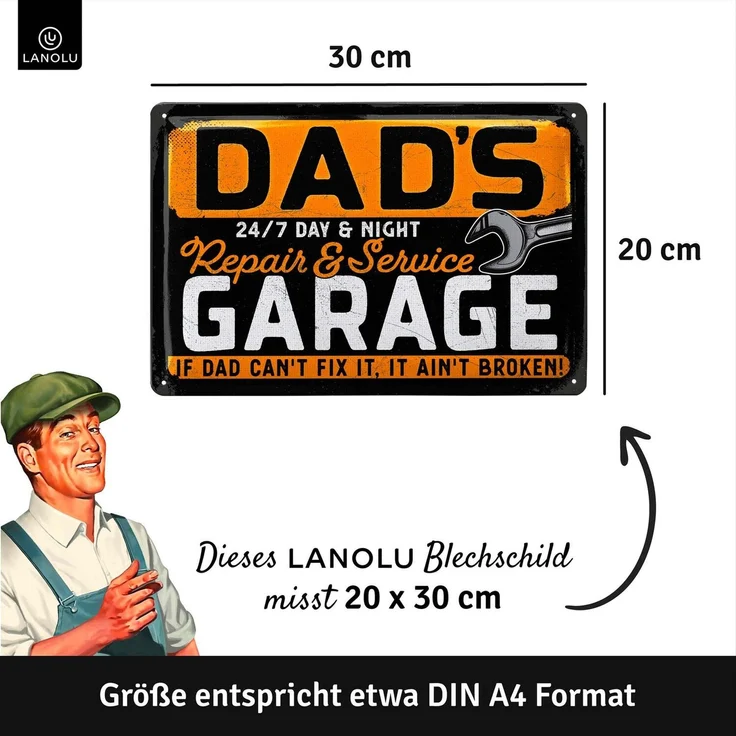LANOLU Blechschild Dad Garage - 20x30cm – Metall – Mehrfarbig – 20252 – Bild 5