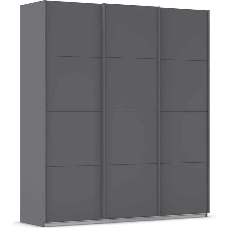 Rauch Möbel Kulmbach, Kleiderschrank mit Schwebetüren für Schlafzimmer, Kinderzimmer, Garderobe, Flur, 3-türig, mit Soft-Close-Funktion, Zubehör Premium, Farbe Grau metallic, Schwarz, Breite 203 cm