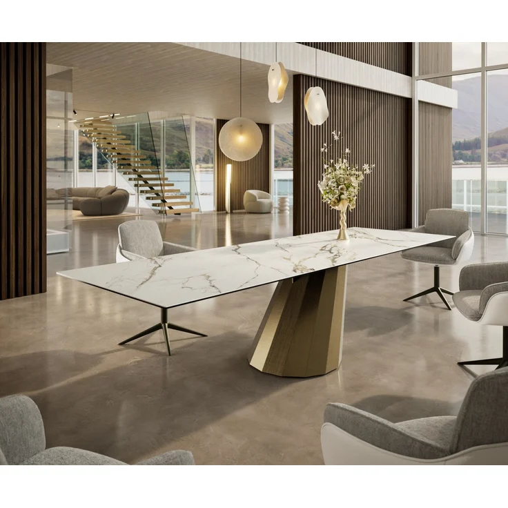 Esstisch Edge 300x100 Keramik Calacatta Luxe Weiß-Gold-Grau Parabel Metallic Gold – Bild 2