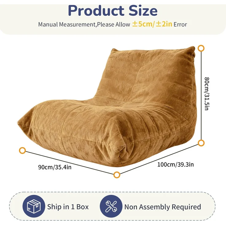 DESVIAE Sitzsack Gelb aus Chenille – 49x40x29 cm – hochelastische Füllung – Bild 3