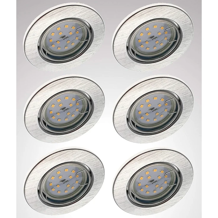 TRANGO LED Einbauleuchte, Dimmfunktion, 6er Set 6729-069MOSD LED Einbaustrahler in Aluminium gebürstet Rund incl. 6x 5 Watt 3 Stufen dimmbar Ultra Flach LED Modul 3000K warmweiß, Warmweiß, Deckenspot, Einbauspot, Deckenleuchte – Bild 1
