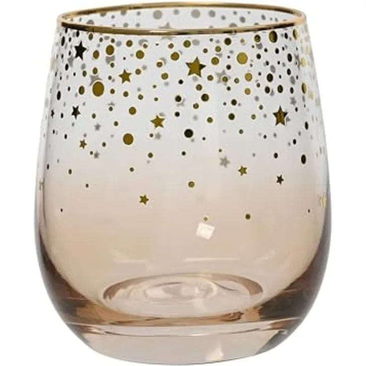 Decoris season decorations Glas, Glas, Trinkglas 9,5cm Glas mit Sternen Apricot / Gold