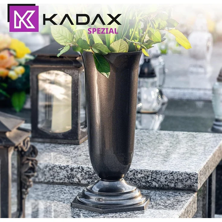KADAX Vase, Fläschchen, Blumen, Grabstein, Friedhof, Grabstein, Einsatzsockel, Graphit, 37 cm – Bild 8
