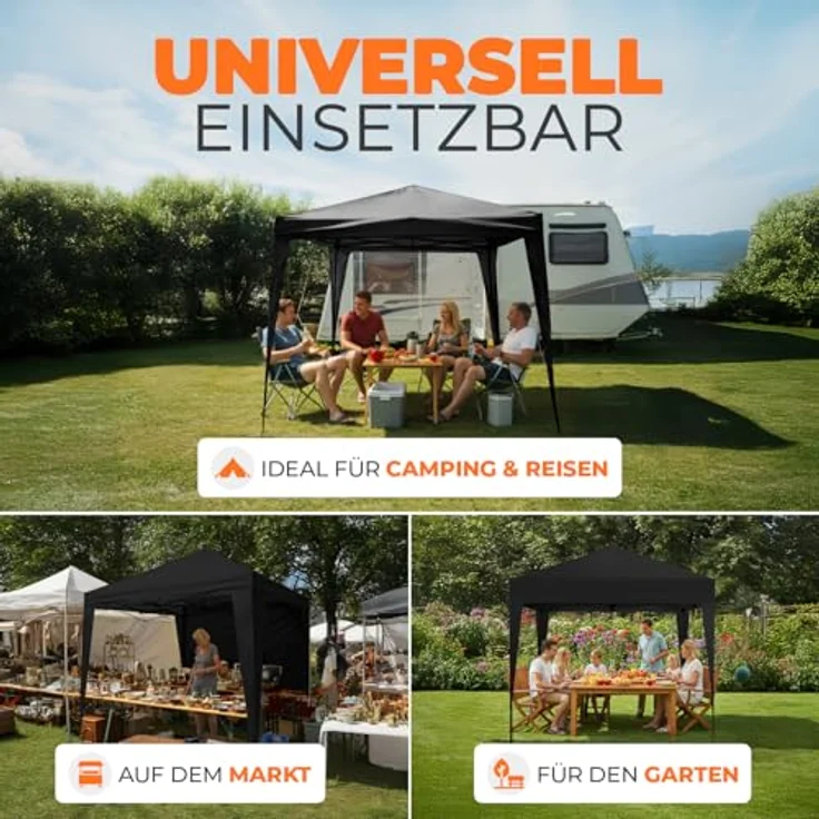 Kronenburg Faltpavillon wasserdicht Dachmaß 2x2 m UV Schutz 50+ Pavillon in Schwarz – Bild 8