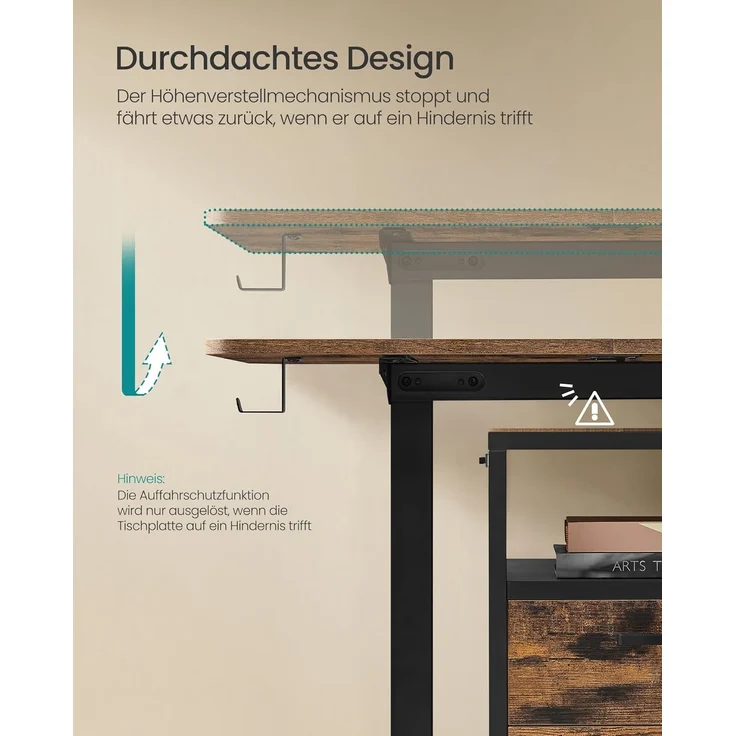 Songmics Höhenverstellbarer Schreibtisch elektrisch, 60x140 x (72-120) cm, Verstellbarer Tisch, Memory-Funktion für 4 Höhen, für Homeoffice, Arbeitszimmer, vintagebraun-tintenschwarz LSD134K01 – Bild 6