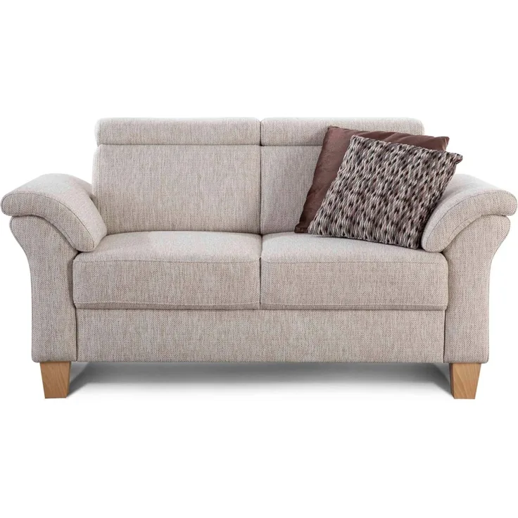 Cavadore 2-Sitzer Sofa Ammerland / Couch mit Federkern im Landhausstil / Inkl. verstellbaren Kopfstützen / 156 x 84 x 93 / Strukturstoff weiß-beige