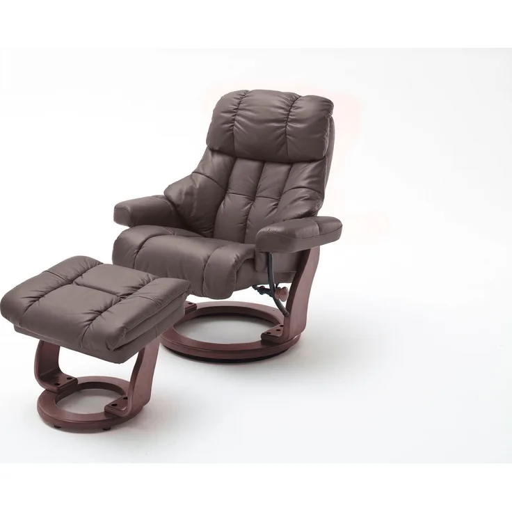 Relaxsessel Calgary XXL creme Leder mit Hocker/ Natur