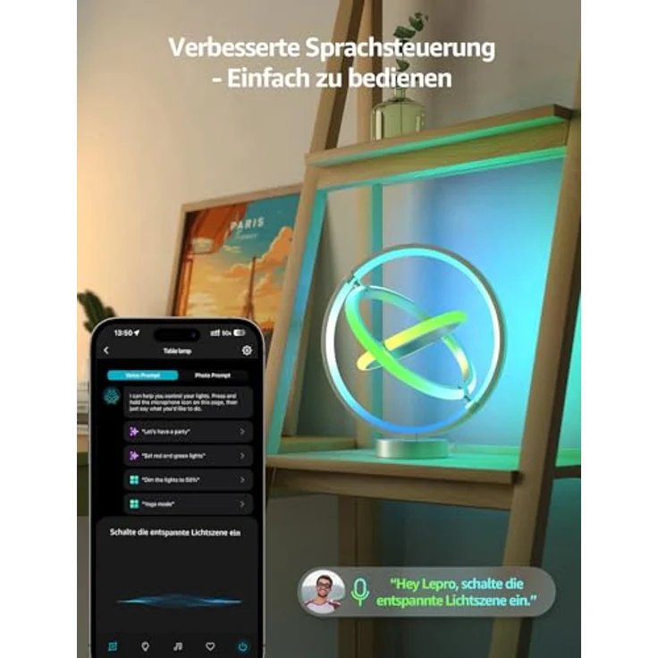 Lepro AI Smart Tischlampe TB1, KI-Lichtdesign-Assistent mit Musik Sync, APP Sprachsteuerung, RGB+IC-Technologie, dimmbar, kompatibel mit Alexa/Google, ohne Fernbedienung – Bild 3