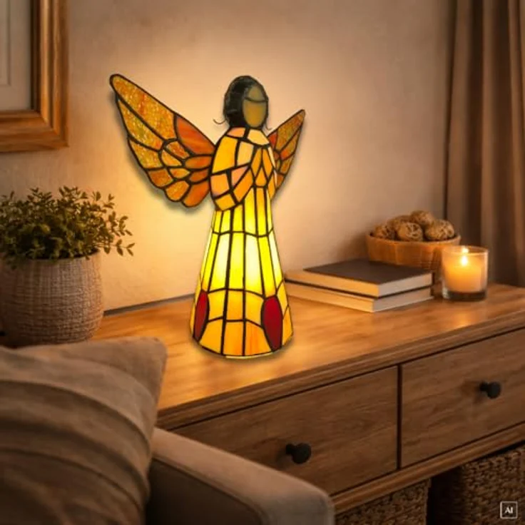 abc HOME Tischleuchte Tiffany-Leuchte Engel »Schutzengel« aus Echtglas & Metall – Bild 2