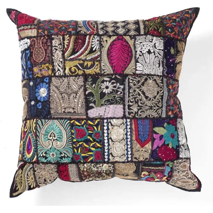 Indisches Patchwork Kissen Mar Schwarz