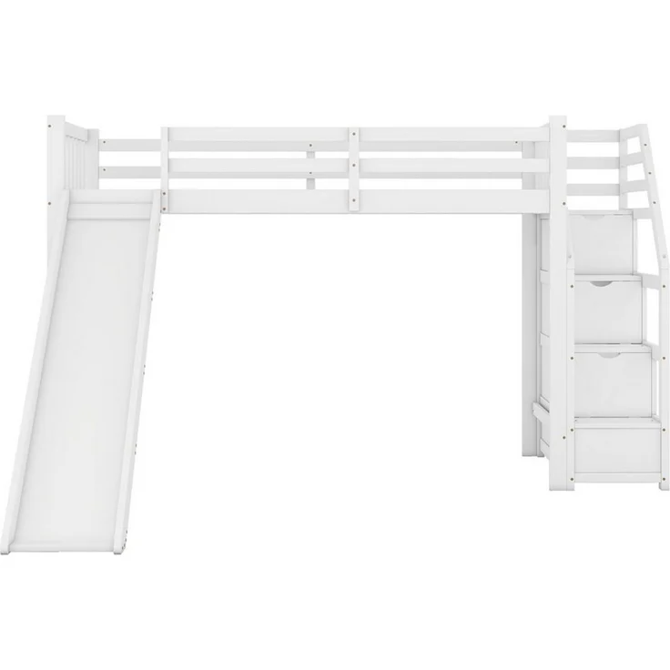 EXTSUD Hochbett 90x200 cm – Kinderbett mit Rutsche, Ablageleiter, weiß – Bild 2