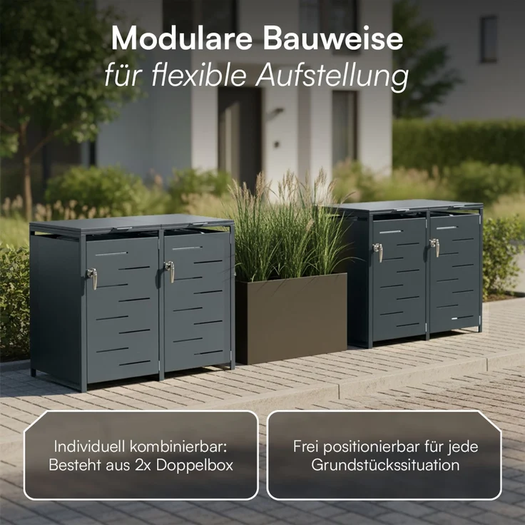STEELSØN 'Diorus' Mülltonnenbox 4er je 240 Liter, anthrazit, Mülltonnenverkleidung aus Stahl mit Sichtstreifen, wetterfest, 116x80x268 cm, abschließbare Müllbox für 4 Tonnen – Bild 7