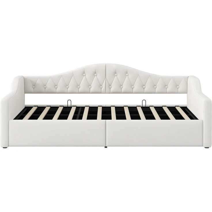 Gepolstertes 90x200 Tagesbett mit LED-Gürtel und Stauraum darunter, Beige – Bild 8