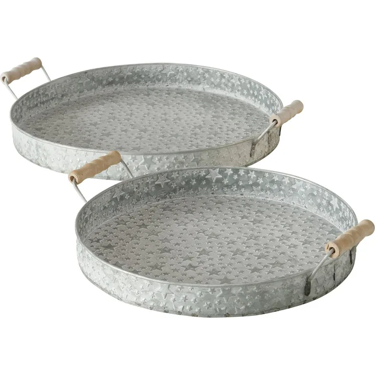 2tlg Set Tablett Finno rund Ø28+34cm mit Griffen Stern Metall Deko Servierteller
