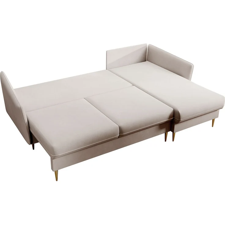 Selsey 'Volio' Ecksofa mit Schlaffunktion, Samt wasserabweisend, Goldene Beine, Beige – Bild 4