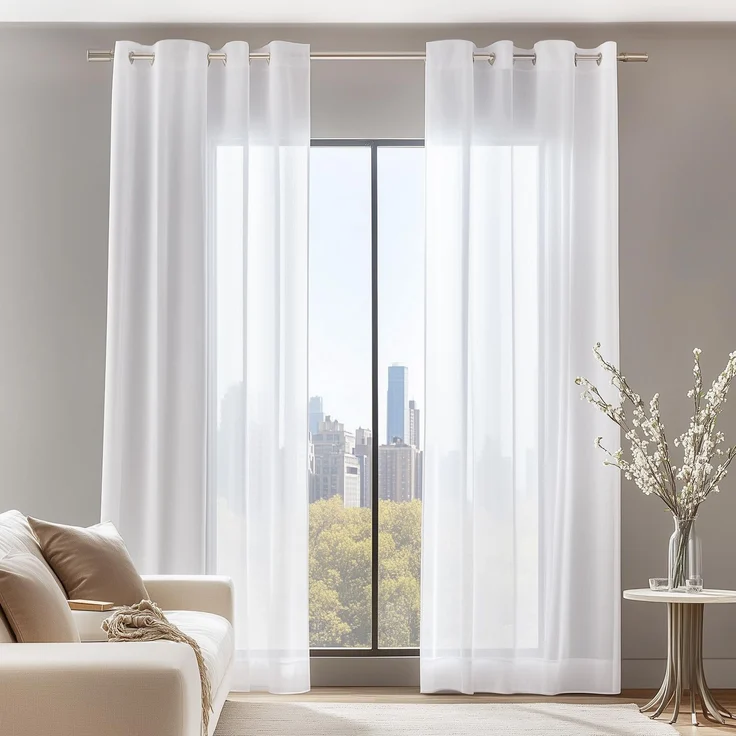 Deconovo Kurzvorhang Transparent mit Stangendurchzug Kurze Gardine Weiß | 2er Set, H160 x B132 cm,gardinen für kleine fenster, kurze vorhänge, vorhang lichtdurchlässig, mit ösen für das schlafzimmer